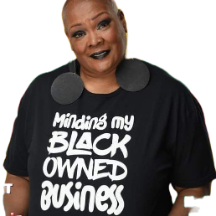 black woman with mind my own Black business t-shirt